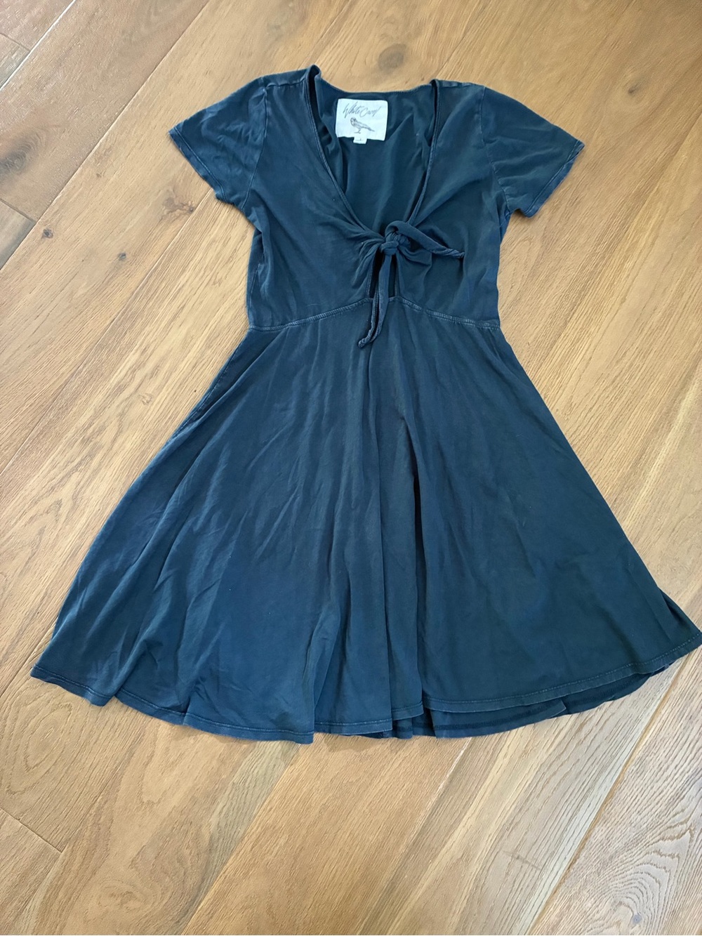 White Crow Short Sleeve Tie-Front Mini Dress in Dark Blue